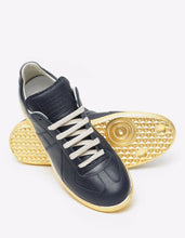 Load image into Gallery viewer, 'Replica' Blue & Gold Leather Trainers