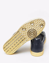 Load image into Gallery viewer, 'Replica' Blue &amp; Gold Leather Trainers
